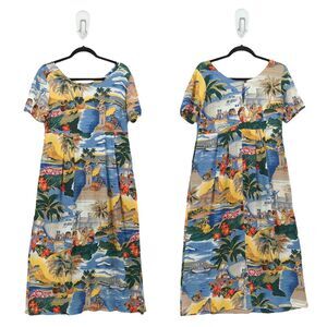 Reyn Spooner Women XS Dress Blue TPA Honolulu Clipper Trans Pacific Tourist Midi